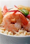 closeup of shrimp with rice pineapple, red pepper
