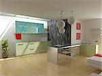 modern kitchen in the  loft apartment (3D)