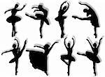 Classical dancers silhouette in different poses and attitudes