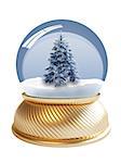 3D render of snow globe with firtree