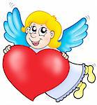 Smiling cupid with heart - color illustration.