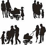 A simple silhouette of a group of people parents and their children