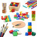 Preschool objects collection isolated on white background