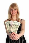 Woman holding dollars to the camera