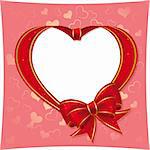 Heart with bow from red ribbon  on a pink background