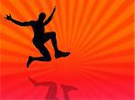 Sport man silhouette jumping on a colorful background