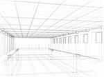 3d abstract sketch of an interior of a public building. Object over white