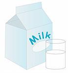 white milk carton with glass of milk sitting beside it