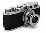 Old vintage rangefinder camera over white with clipping path