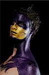 young male model wearing artistic bodypaint drawing