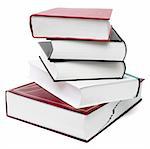 five thick books lying in a stack, isolated on white background, clipping path included