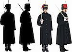 Royal Guard with sword. Vector illustration and silhouette