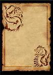 Sheet of ancient parchment with the image of a two dragons