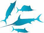 Vector illustration silhouettes of marlin, spearfish, sailfish and sword-fish