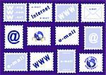 Set of blue stamps about the Internet symbols