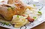 roasted chicken legs with french potatoes and herbs