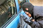 burglar wearing a mask (balaclava), car burglary