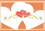 Vector picture of two hearts with tapes. Two red hearts on a white-yellow background a picture by day of Valentine