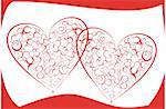 Two red hearts on a white-red background a picture by day of Valentine