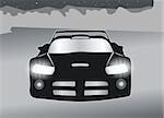 The vector image of the sports car with burning headlights.
