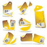 yellow vector tag and sticker set with bar codes