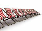 3d rendered illustration of some red and white deck chairs