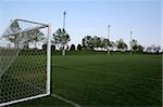 An empty soccer pitch.