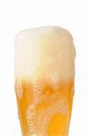 beer foam under glass on white background with path