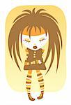 Cartoon emo girl isolated on a yellow background.