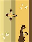 Beautiful Floral Design Element with Cat Silhouette