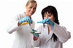 Two women in a lab conduct laboratory research