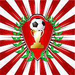 Soccer shield theme with laurel over striped background