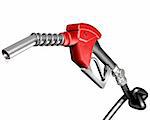 Isolated illustration of a dripping gasoline pump nozzle and hose with a knot tied in it