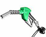 Isolated illustration of a dripping gasoline pump nozzle and hose with a knot tied in it