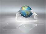 Conceptual Earth globe frozen in an ice cube - 3d render