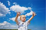 happy child and blue sky