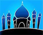 Illustrations of a mosque in blue background