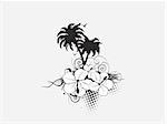 vector palm trees with hibiscus flowers and grunge elements, illustration