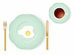 Vector image of breakfast  with omelet and a cup of coffee.