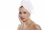 beauty Portrait of beautiful woman wearing white towel on her head