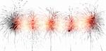 Digitally enhanced firework.  Red and black row of rockets on white. Banner (panorama) format.