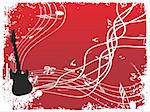 guitar with flying music tone on red background, wallpaper