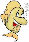 Golden Smiling Fish - cartoon illustration as vector
