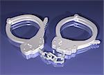 Illustration of a pair of silver handcuffs on a blue background