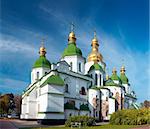 Morning Saint Sophia Cathedral church building view. Kiev-City centre, Ukraine. Three shots composite picture.