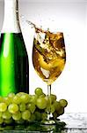 champagne grape and green bottle celebration background