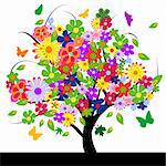 Abstract tree with flowers vector illustration