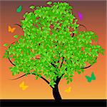 Abstract tree with green leafs vector illustration