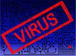 Dark Blue Circuit Board with virus alert on it.