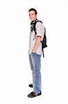 casual teenager preparing to school standing on white background